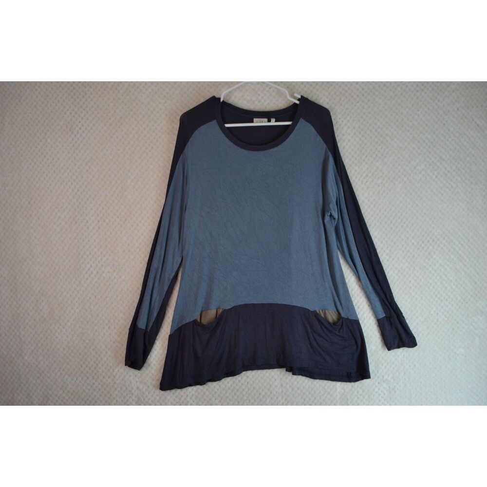 LOGO Lori Goldstein Women's Large Blue Colorblock Long Sleeve Tunic Top